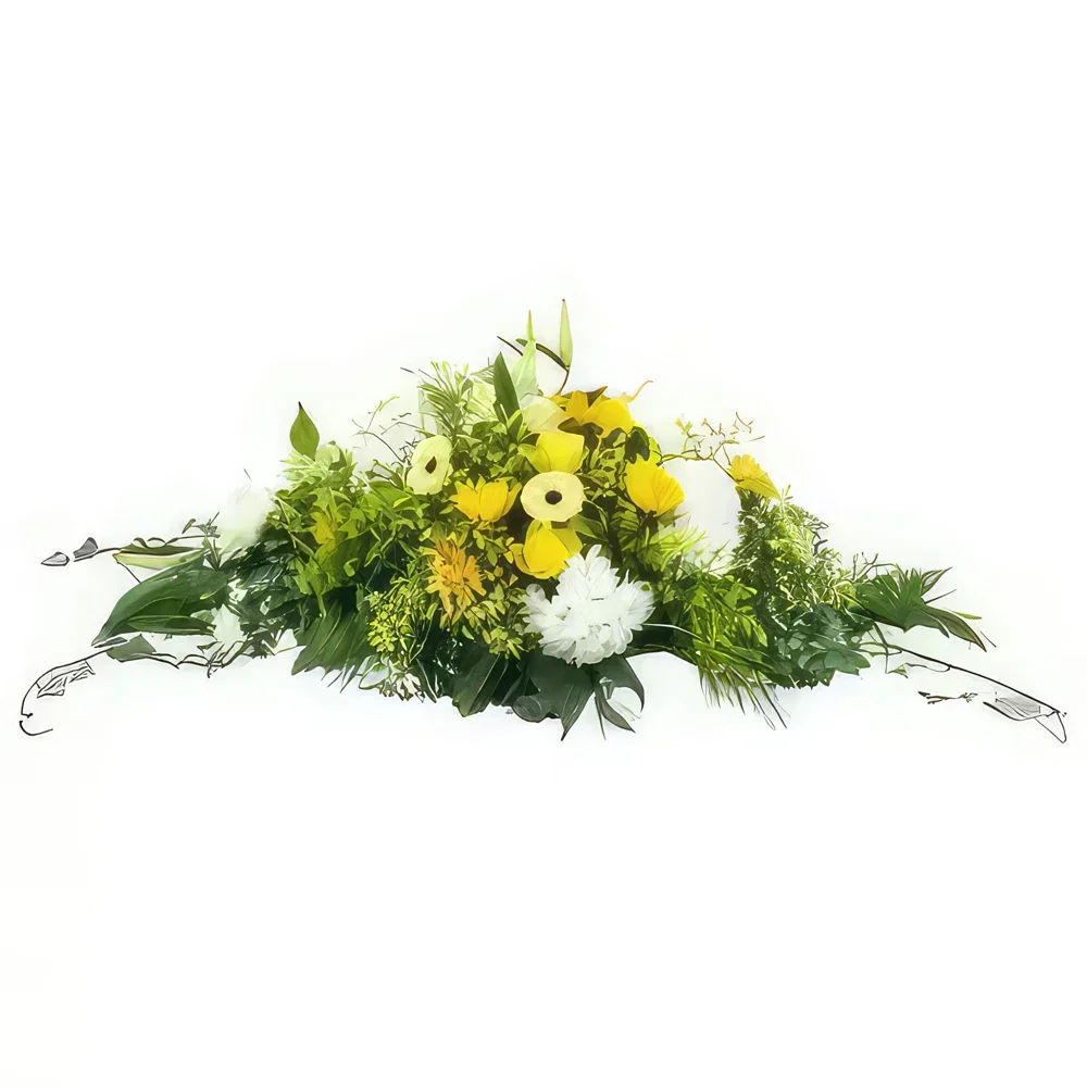 flores Marsella floristeria -  Raqueta de luto Pluton amarillo y blanco Ramo de flores/arreglo floral