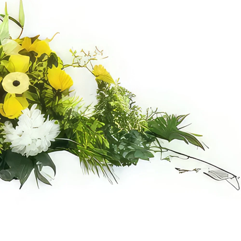 Pau bloemen bloemist- Pluton geel en wit rouwracket Boeket/bloemstuk