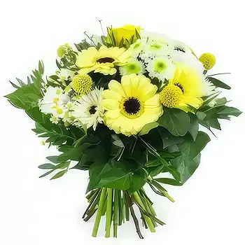 France flowers  -  Prague yellow & white round bouquet Flower Delivery
