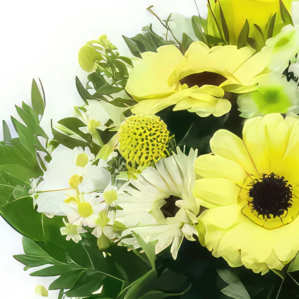 nett Blumen Florist- Prager gelb-weißer runder Strauß Bouquet/Blumenschmuck