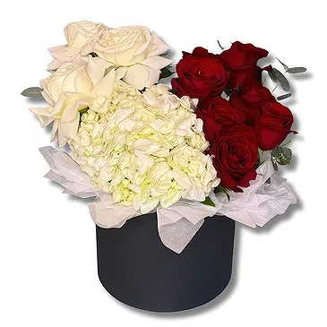 Sports/ Motor City flowers  -  Premium Grey Box with Roses and Hydrangea Flower Bouquet/Arrangement