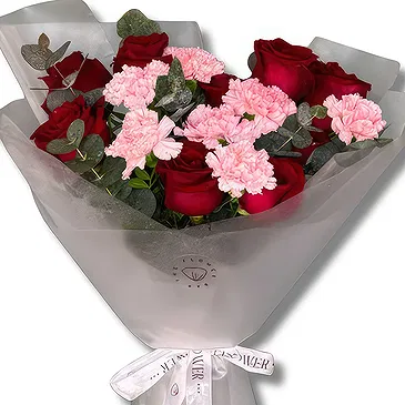 Garhoud flowers  -  Premium Red Roses and Pink Carnations Flower Bouquet/Arrangement