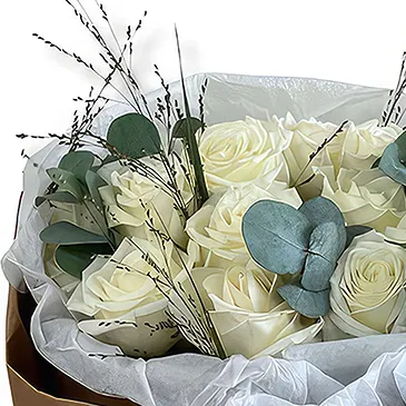 Dubai flowers  -  Premium  White Roses and Eucalyptus Flower Bouquet/Arrangement