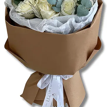 Dubai flowers  -  Premium  White Roses and Eucalyptus Flower Bouquet/Arrangement