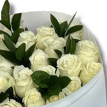 Garhoud flowers  -  Premium White Roses and Ruscus Flower Bouquet/Arrangement