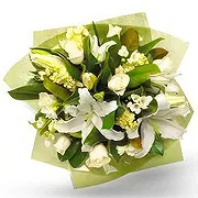 ラストヴァック オンライン花屋 - 白いユリと緑の花 花束