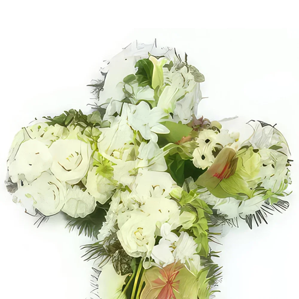 fiorista fiori di Montpellier- Croce di lutto a fiore bianco di Procris Bouquet floreale
