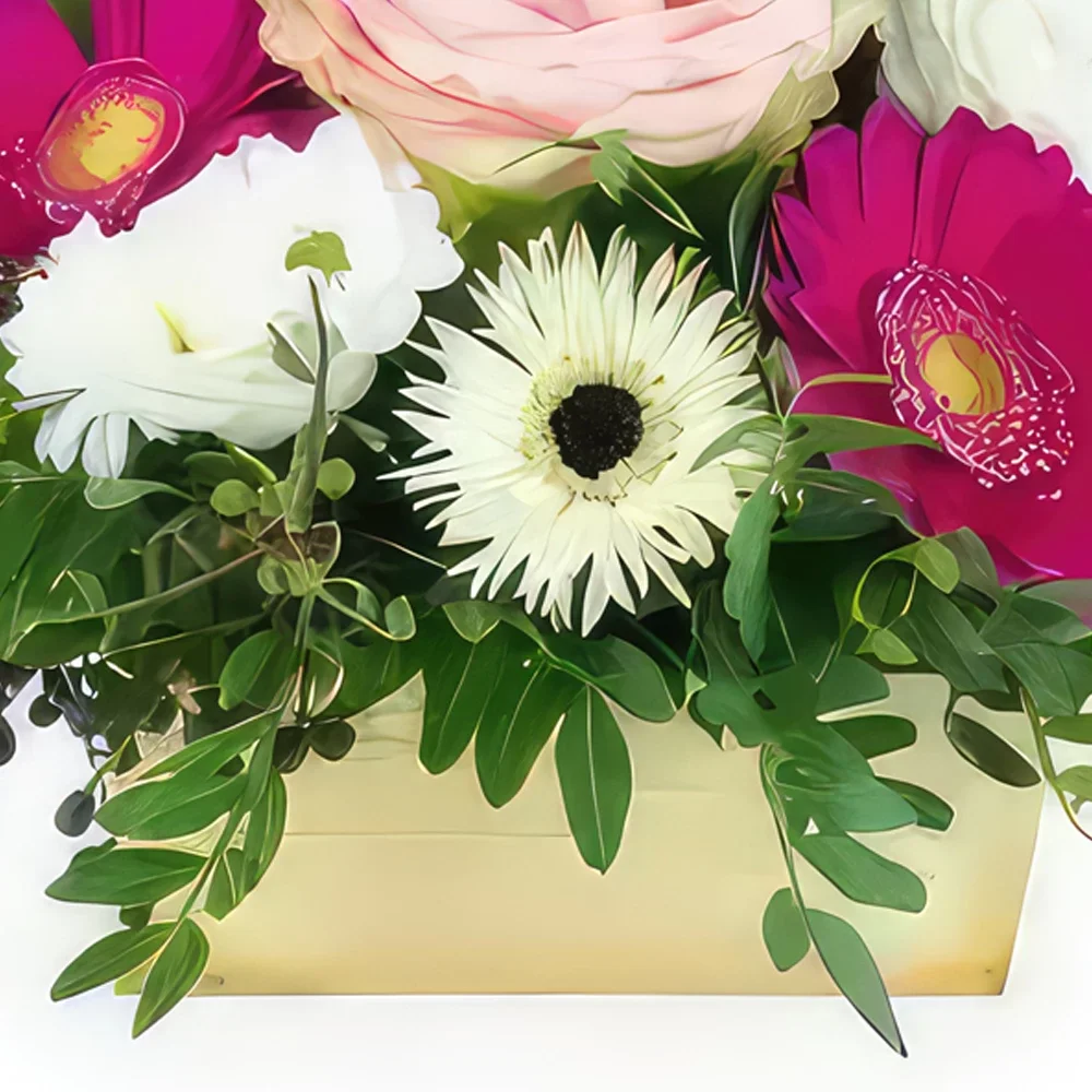 Нант цветя- Розова и бяла флорална композиция от Пуебла Букет/договореност цвете