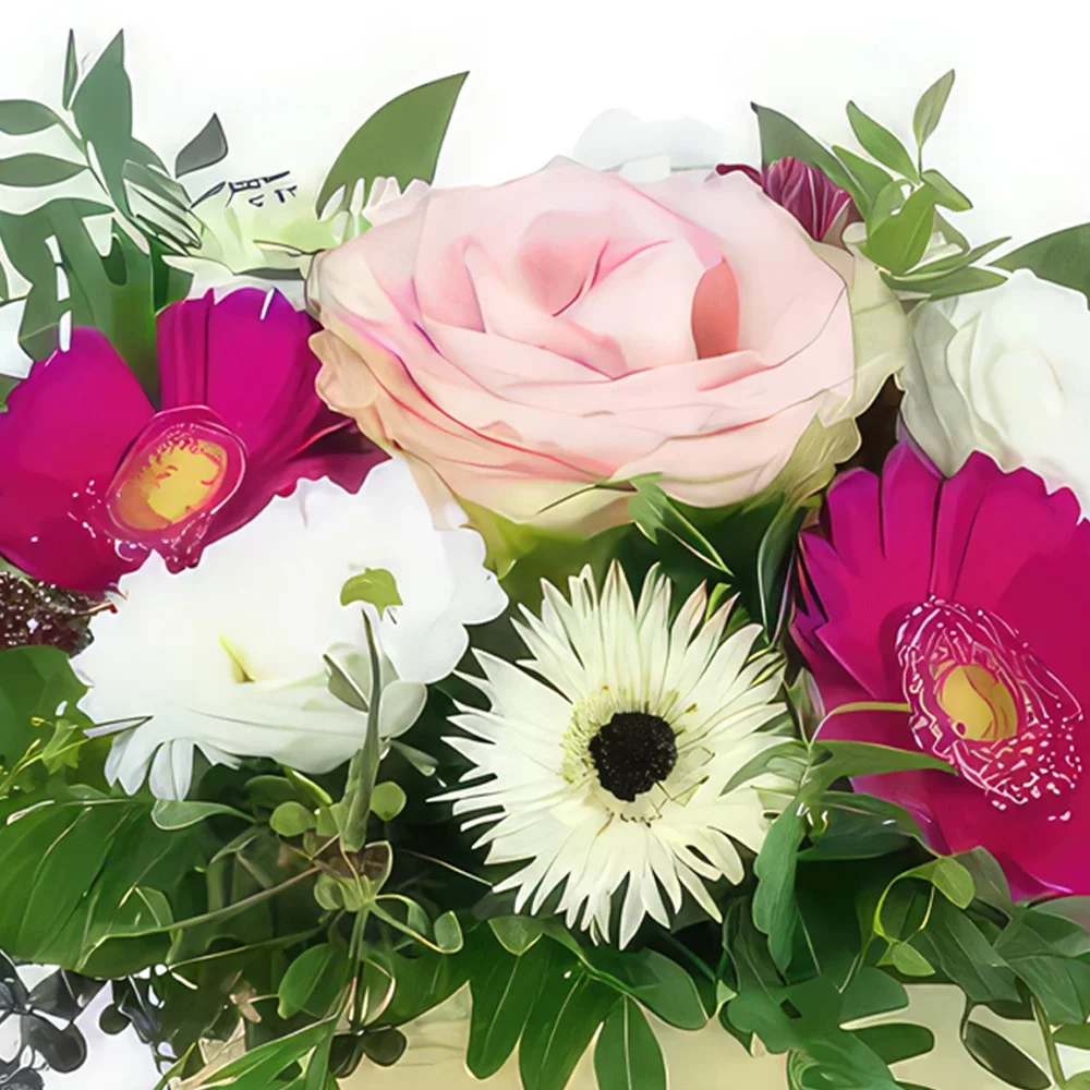 Нант цветя- Розова и бяла флорална композиция от Пуебла Букет/договореност цвете