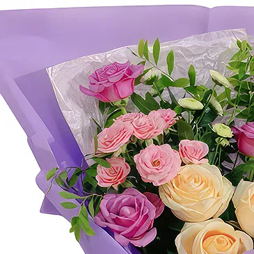 China flowers  -  Purple and Champagne Rose Bouquet with White  Flower Bouquet/Arrangement