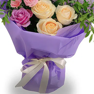 China flowers  -  Purple and Champagne Rose Bouquet with White  Flower Bouquet/Arrangement