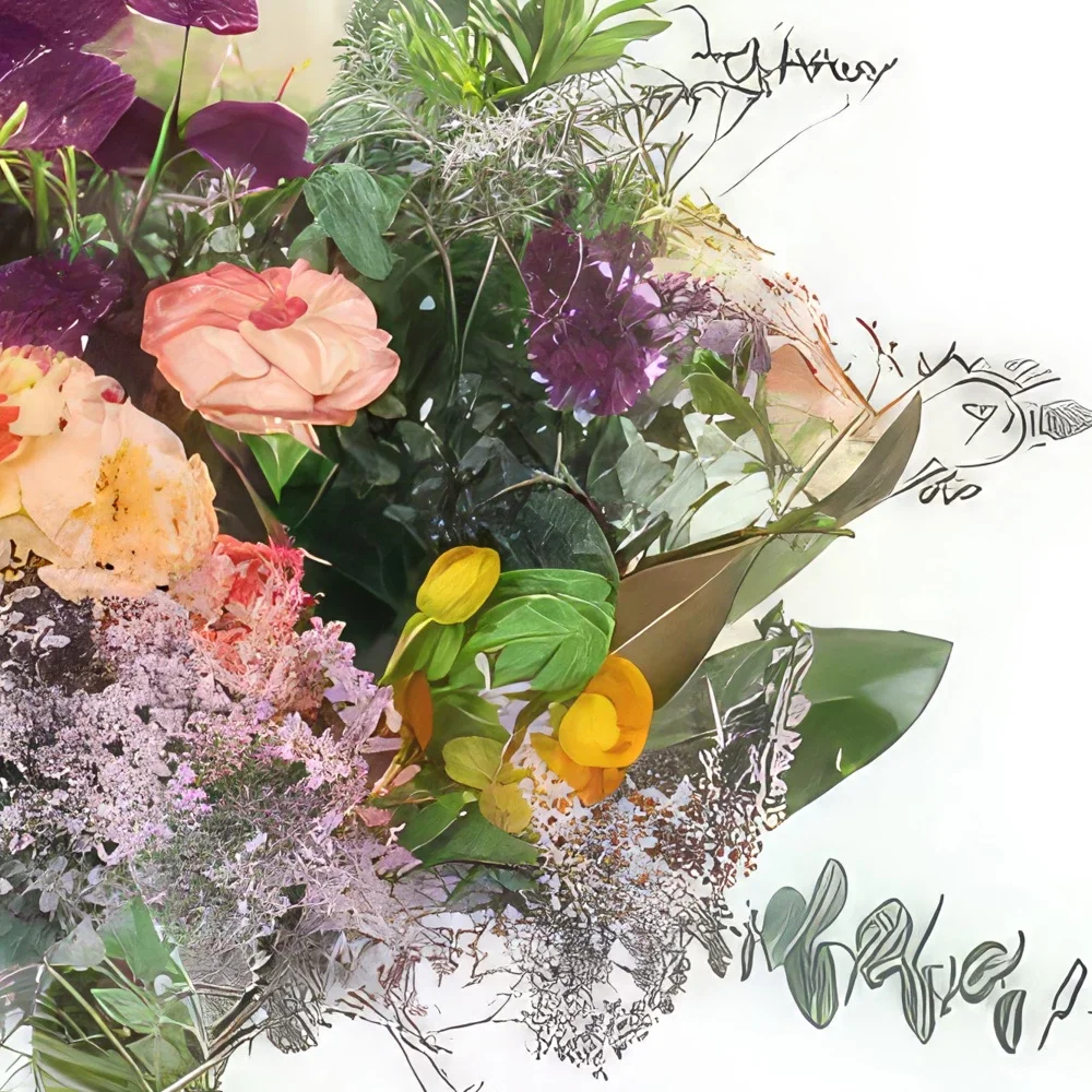 Нант цветя- Пурпурен и оранжев селски букет Букурещ Букет/договореност цвете