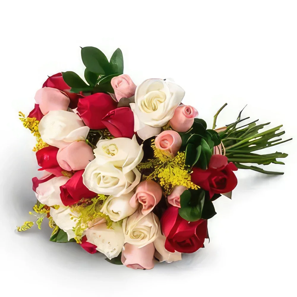 רסיפה פרחים- זר של 36 ורדים תלת צבעיים זר פרחים/סידור פרחים