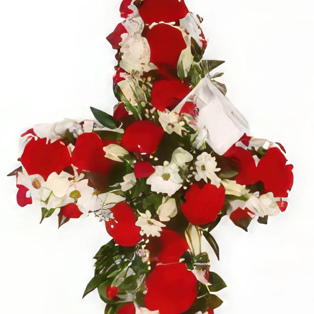 Tenerife bloemen bloemist- Rode en witte kruisbegrafenis Boeket/bloemstuk