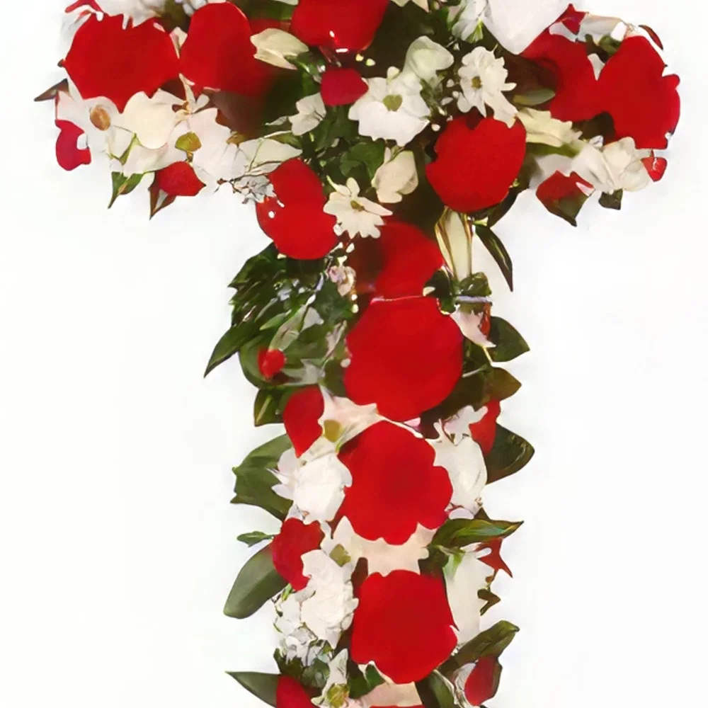fiorista fiori di Faro- Croce funebre rossa e bianca Bouquet floreale