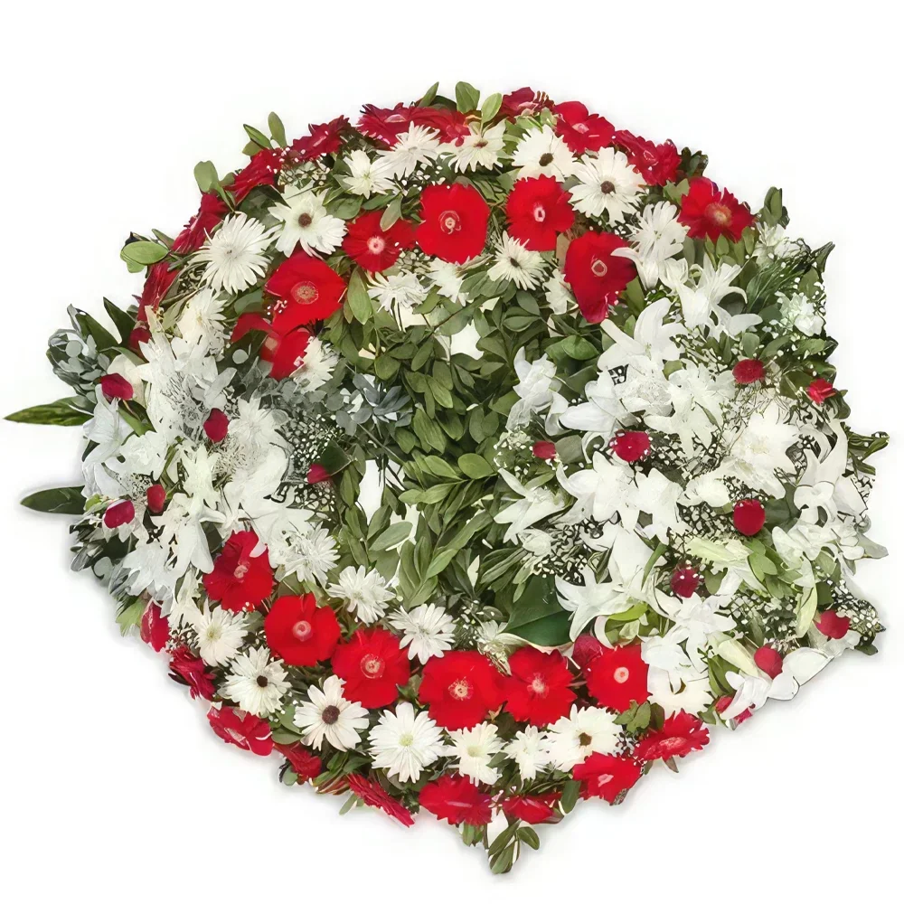 Ibiza kvety- Červeno-biely veniec Aranžovanie kytice