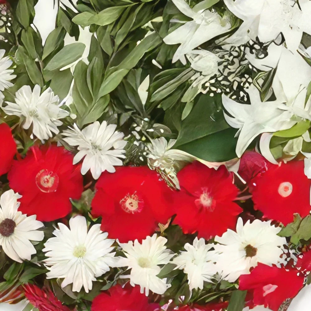 Mallorca Blumen Florist- Roter und weißer Kranz Bouquet/Blumenschmuck
