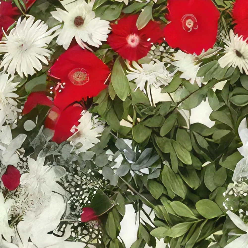 Ibiza blomster- Rød og hvit krans Blomsterarrangementer bukett