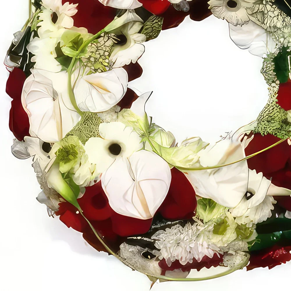 Бордо цветя- Червен и бял траурен венец Infinity Rest Букет/договореност цвете
