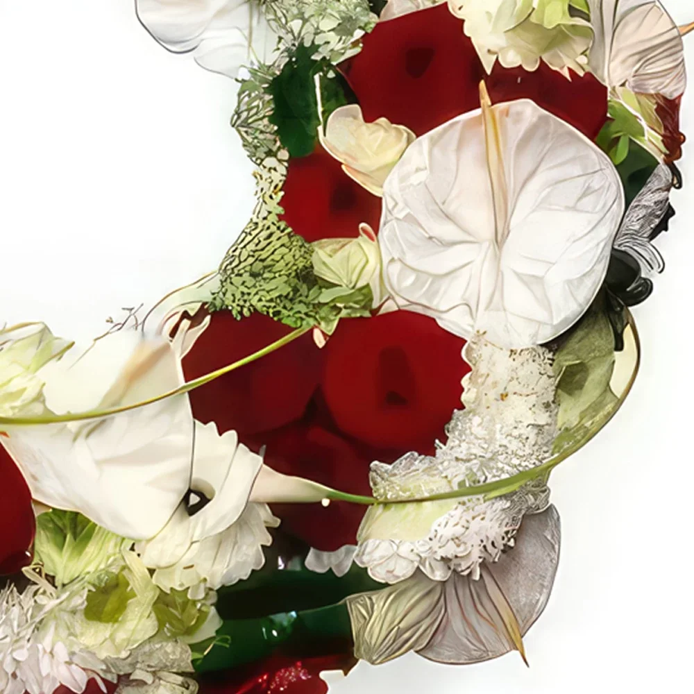 Бордо цветя- Червен и бял траурен венец Infinity Rest Букет/договореност цвете
