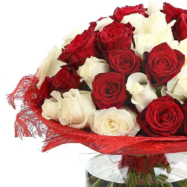 fiorista fiori di Firenze- Composizione di rose rosse e bianche in vaso Bouquet floreale