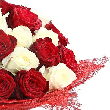 fiorista fiori di Firenze- Composizione di rose rosse e bianche in vaso Bouquet floreale