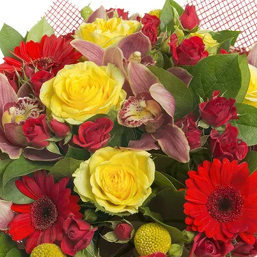Italy flowers  -  Bouquet with Red Flowers & Yellow Roses Flower Bouquet/Arrangement