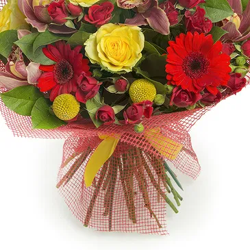 Italy flowers  -  Bouquet with Red Flowers & Yellow Roses Flower Bouquet/Arrangement
