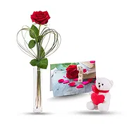 Schio Fiorista online - Orsetto di peluche con cartolina e rosa rossa Mazzo