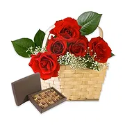 Osidda online Florist - Basket of Red Roses with Chocolates Bouquet