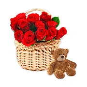 Osidda online Florist - Basket of Red Roses and Soft Toys Bouquet