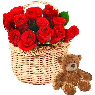 Versciaco di Sopra flowers  -  Basket of Red Roses and Soft Toys Flower Bouquet/Arrangement