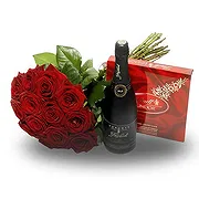 Gacko online Florist - Red Roses with Champagne Giftset Bouquet