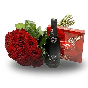 Montenegro blomster- Røde roser med champagne gavesæt Blomst buket/Arrangement
