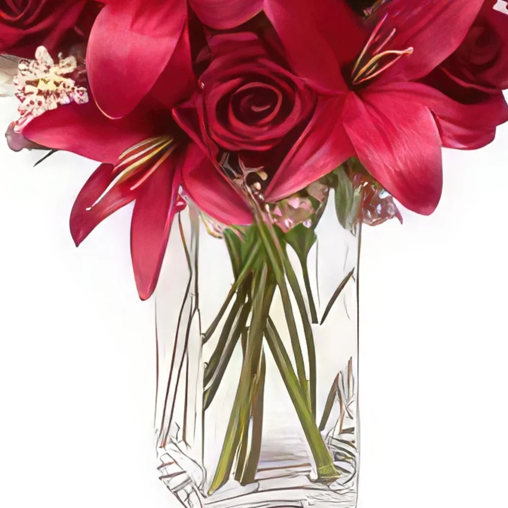 Berlin-virágok- Piros szimfónia Virágkötészeti csokor