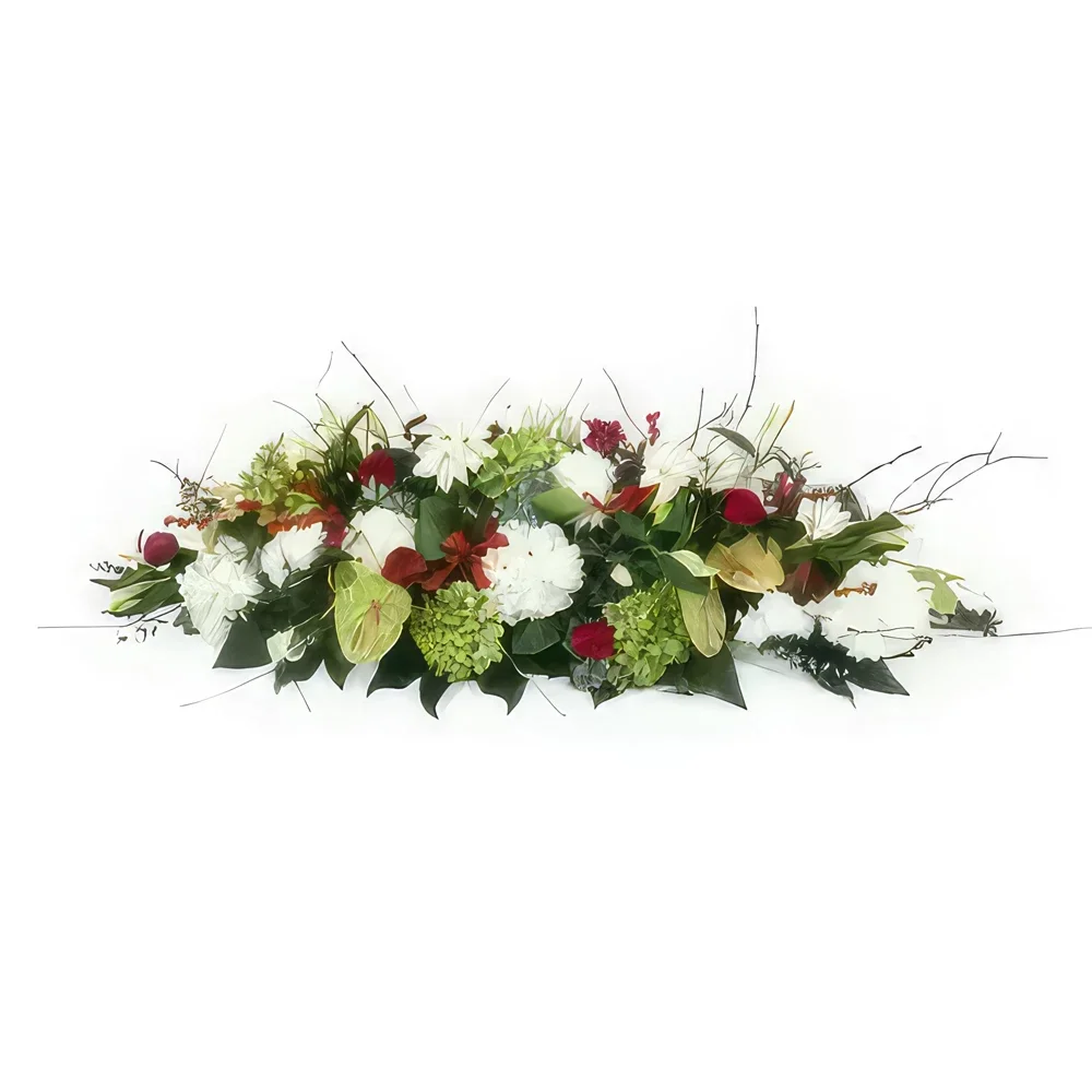 Бордо цветя- Червена и бяла горна част на ковчега Одисей Букет/договореност цвете