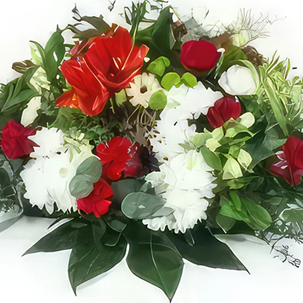 Lille blomster- Rød og hvit racket Delphi Blomsterarrangementer bukett