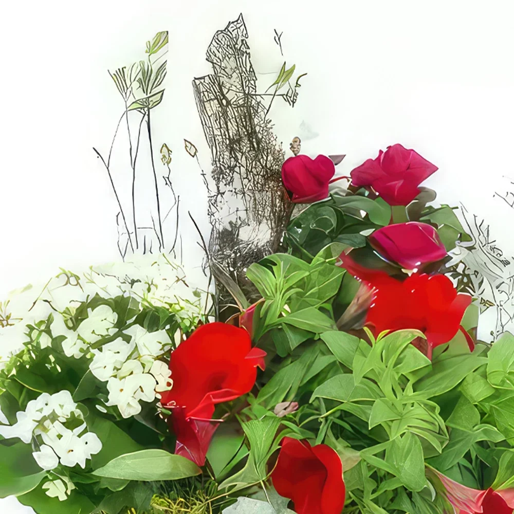 flores Montpellier floristeria -  Vaso para plantas Rubrum rojo y blanco Ramo de flores/arreglo floral