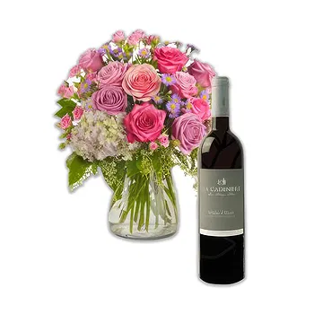 Osidda flowers  -  Bouquet with Bottle of Red Wine Flower Delivery