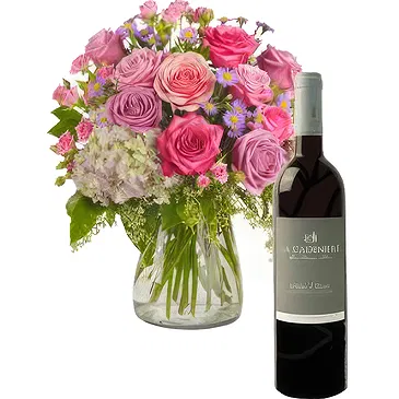 Osidda flowers  -  Bouquet with Bottle of Red Wine Flower Bouquet/Arrangement
