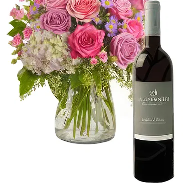 Osidda flowers  -  Bouquet with Bottle of Red Wine Flower Bouquet/Arrangement
