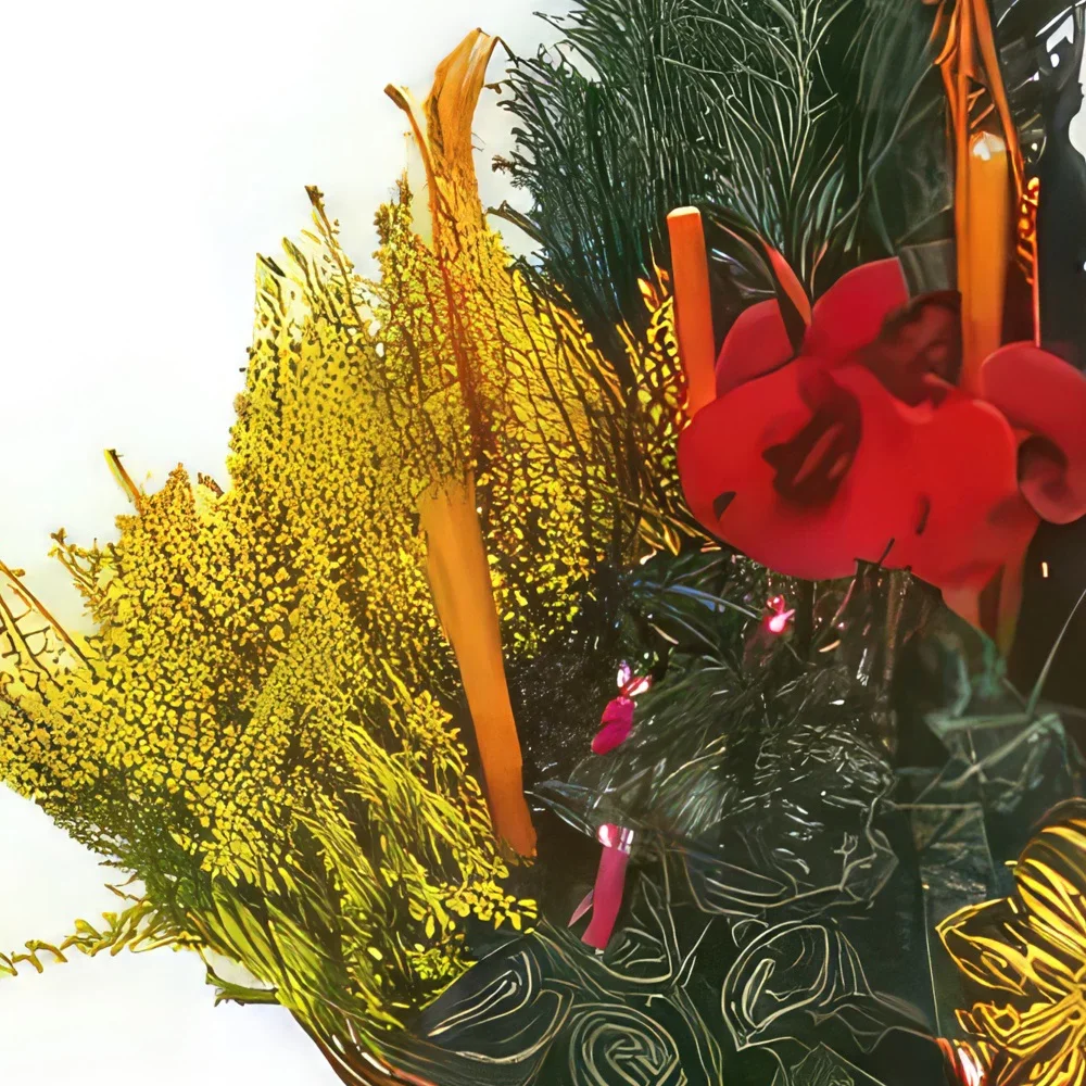 fleuriste fleurs de Bordeaux- Composition deuil rouge & jaune Jardin d'Hive Bouquet/Arrangement floral