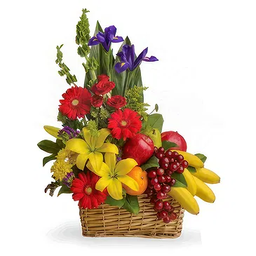 Osidda flowers  -  Retirement Floral gift with Fruits Basket Flower Bouquet/Arrangement