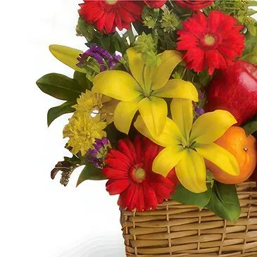 Osidda flowers  -  Retirement Floral gift with Fruits Basket Flower Bouquet/Arrangement