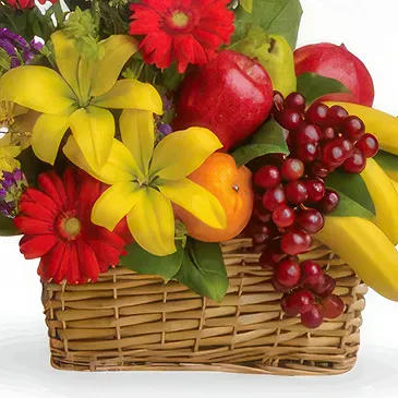 Osidda flowers  -  Retirement Floral gift with Fruits Basket Flower Bouquet/Arrangement