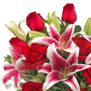 Case Lunghe flowers  -  Red Bouquet with Tray of Pastries Flower Bouquet/Arrangement