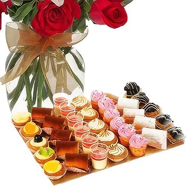 Case Lunghe flowers  -  Red Bouquet with Tray of Pastries Flower Bouquet/Arrangement