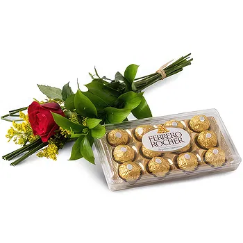 Brazil flowers  -  Solitary Red Rose and Chocolate Flower Delivery