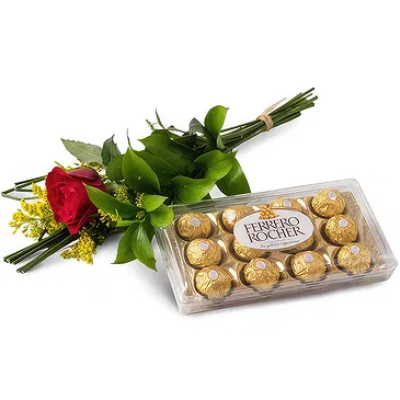 Chile flowers  -  Solitary Red Rose and Chocolate Flower Bouquet/Arrangement