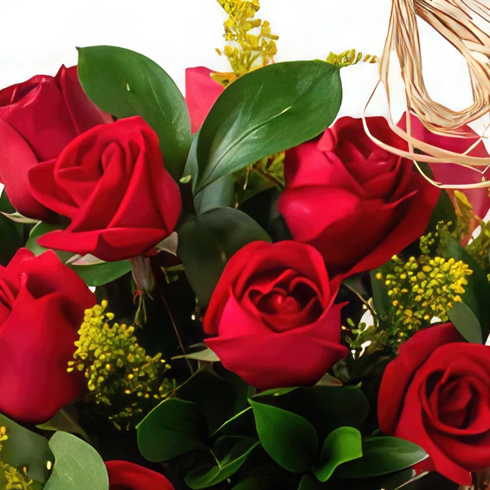 רסיפה פרחים- סל עם 15 ורדים אדומים, שוקולד ויין אדום זר פרחים/סידור פרחים
